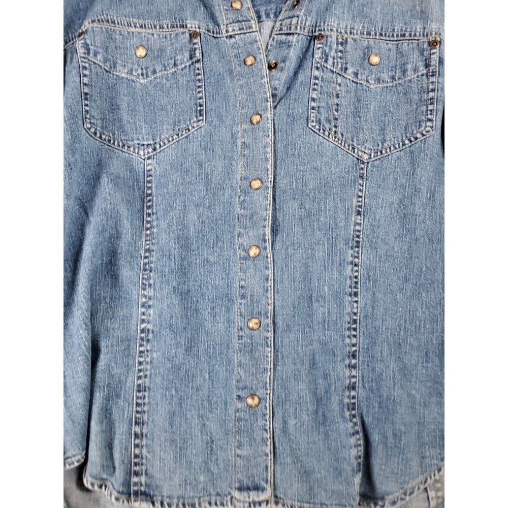 Vintage Liz Claiborne Denim Jean Shirt Pearl Buttons Jacket Size Medium - Picture 11 of 16